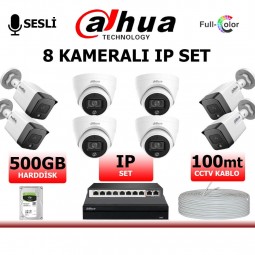 Dahua 2mp 8 Kameralı Gece Renkli ve Sesli IP Kamera Seti